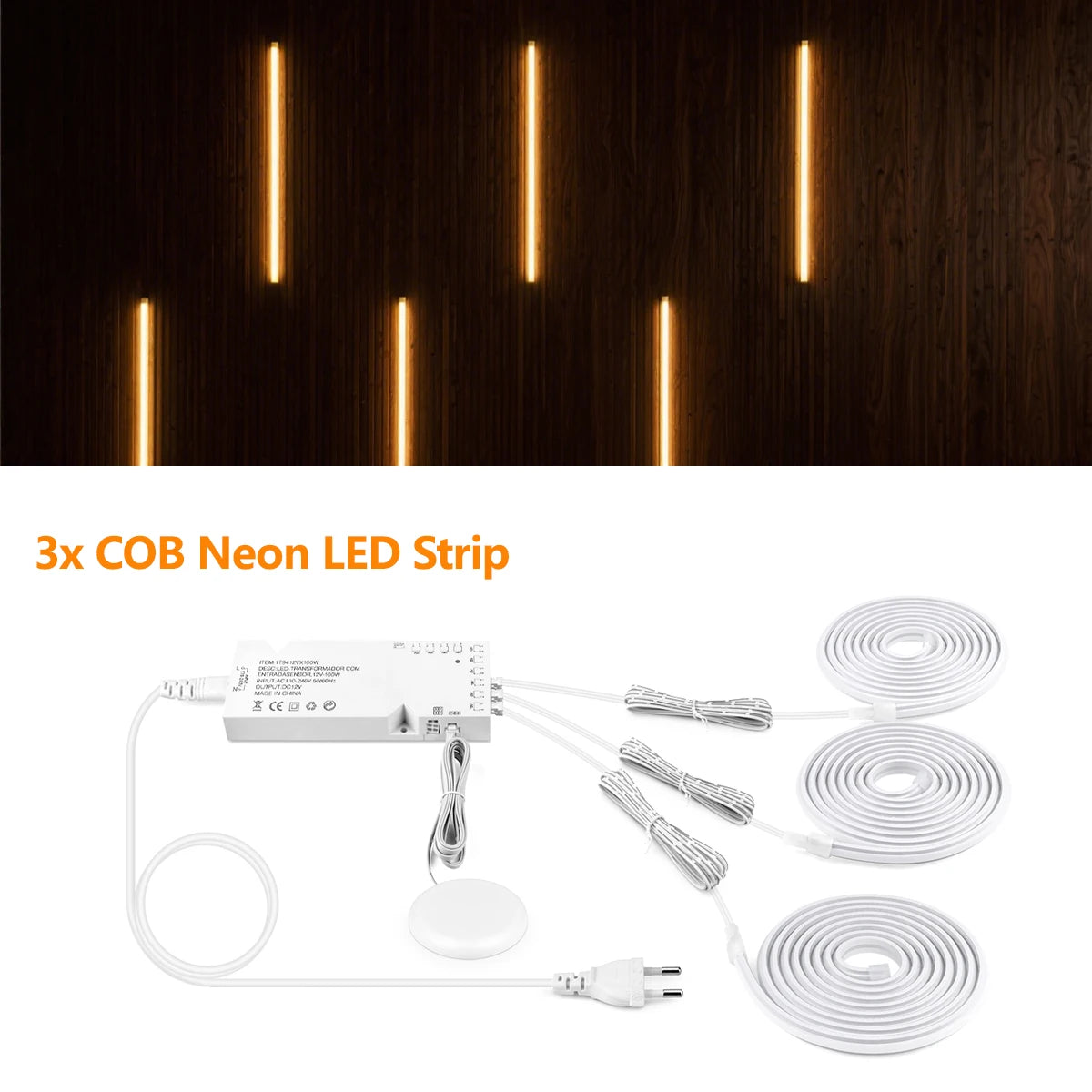 24V COB LED Strip Under Cabinet Light Neon Tape with Touch Dimmable Swtich for Closet Showcase Shelf Wall Acoustic Panel Decor