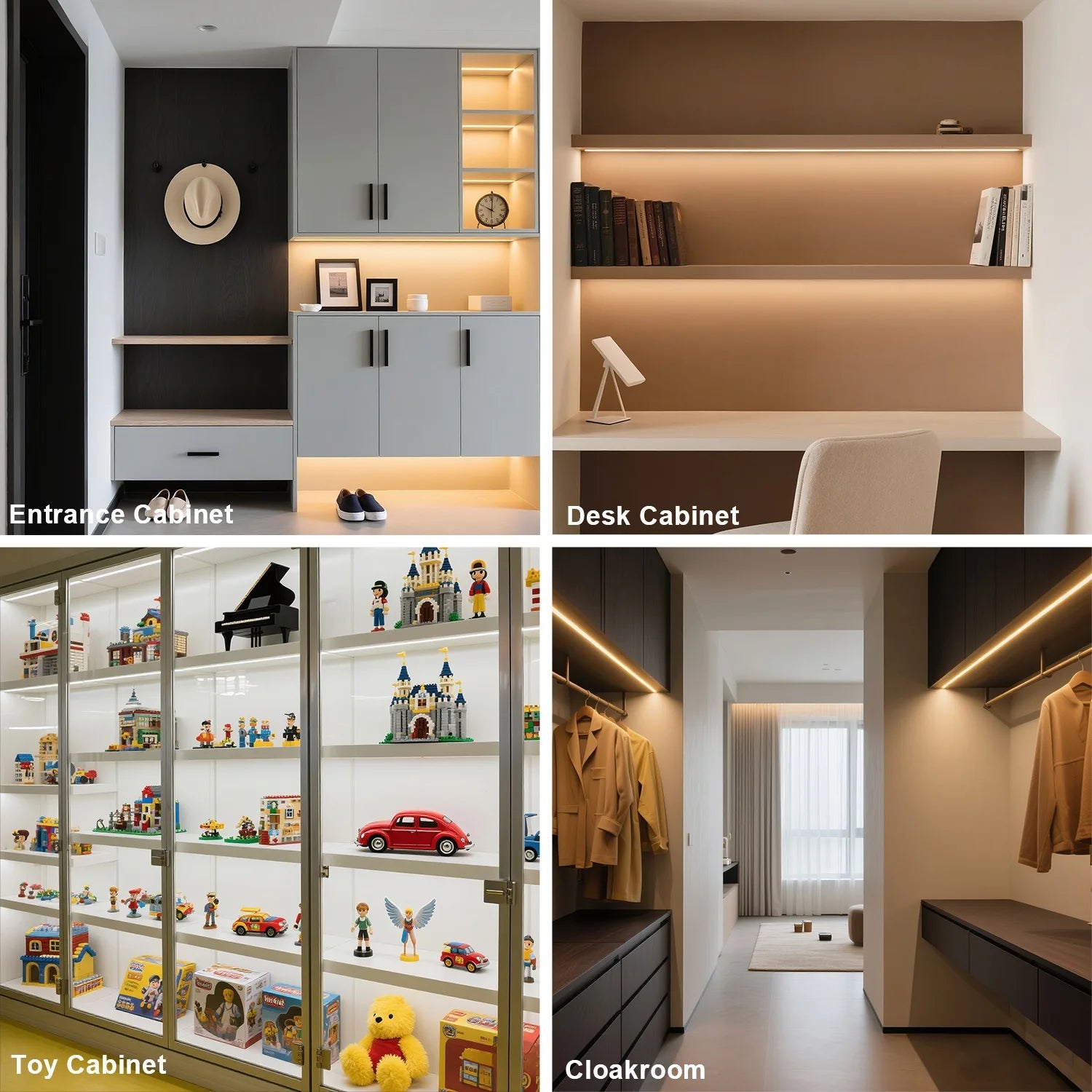Under Cabinet COB LED Strip Light Collection Display Closet Bookcase Wardrobe Lamp Tape Penetrable Wood Dimmable Touch Sensor