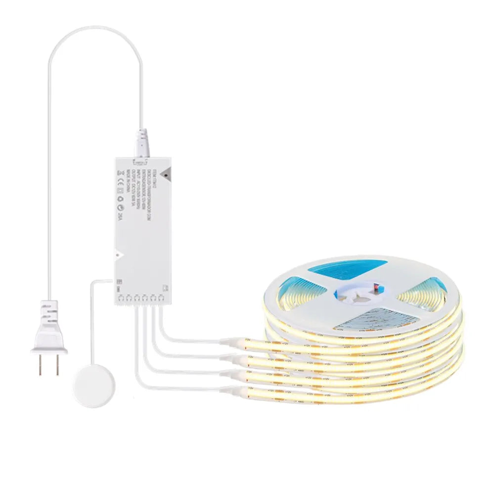 COB LED Strip Light Under Cabinet Collection Display Bookcase Wardrobe Closet Lamp Tape Penetrable Wood Dimmable Touch Sensor