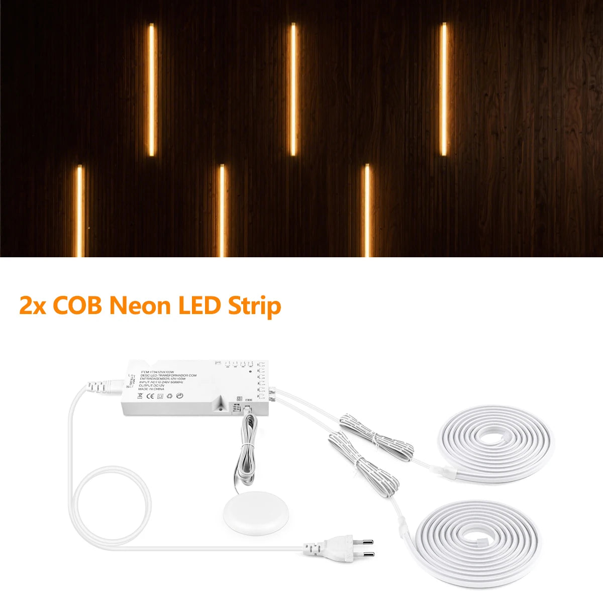 24V COB LED Strip Under Cabinet Light Neon Tape with Touch Dimmable Swtich for Closet Showcase Shelf Wall Acoustic Panel Decor