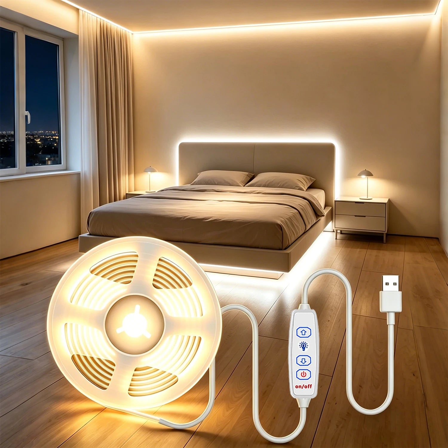 LED Strip Lights USB 5V COB Led Strip with Dimmer for Under Cabinet Kitchen Bedroom Lighting