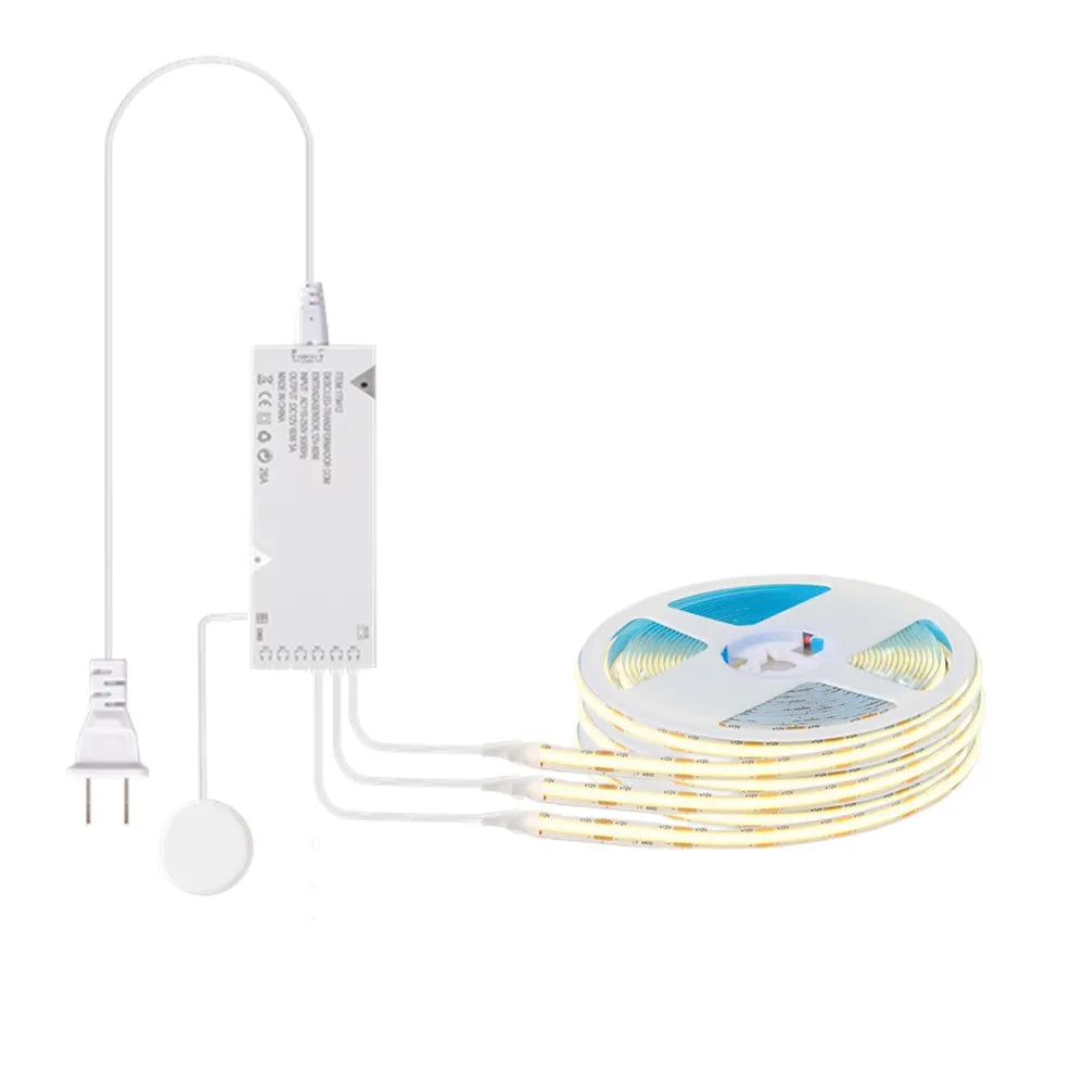 COB LED Strip Light Under Cabinet Collection Display Bookcase Wardrobe Closet Lamp Tape Penetrable Wood Dimmable Touch Sensor