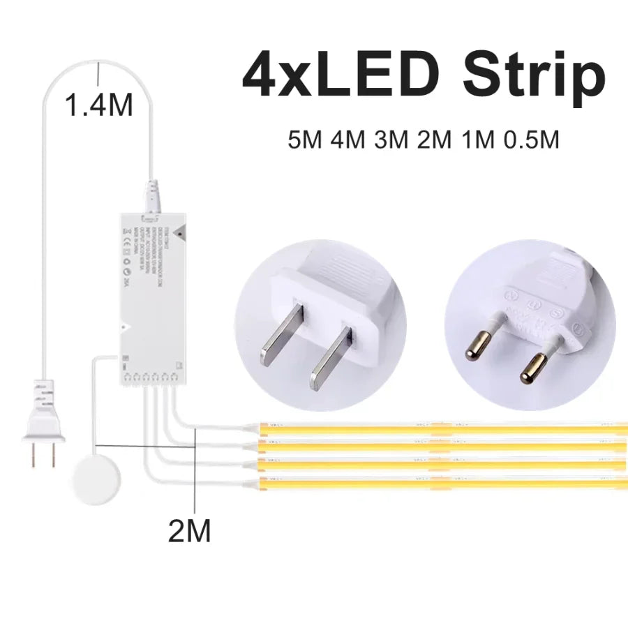 1-6pcs COB LED Strip Light Under Cabinet Display Touch Dimmer Bookcase Including Wardrobe Motion Sensor Penet Wood Closet Switch
