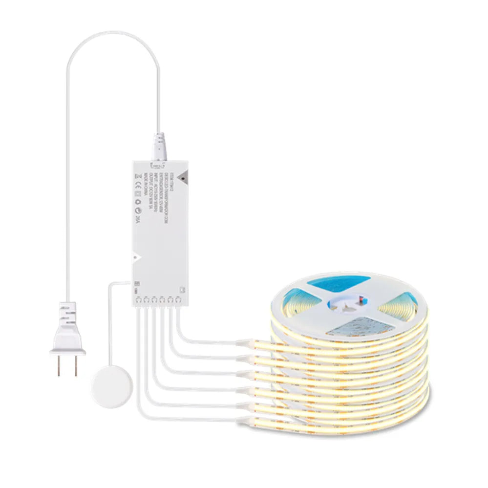 COB LED Strip Light Under Cabinet Collection Display Bookcase Wardrobe Closet Lamp Tape Penetrable Wood Dimmable Touch Sensor