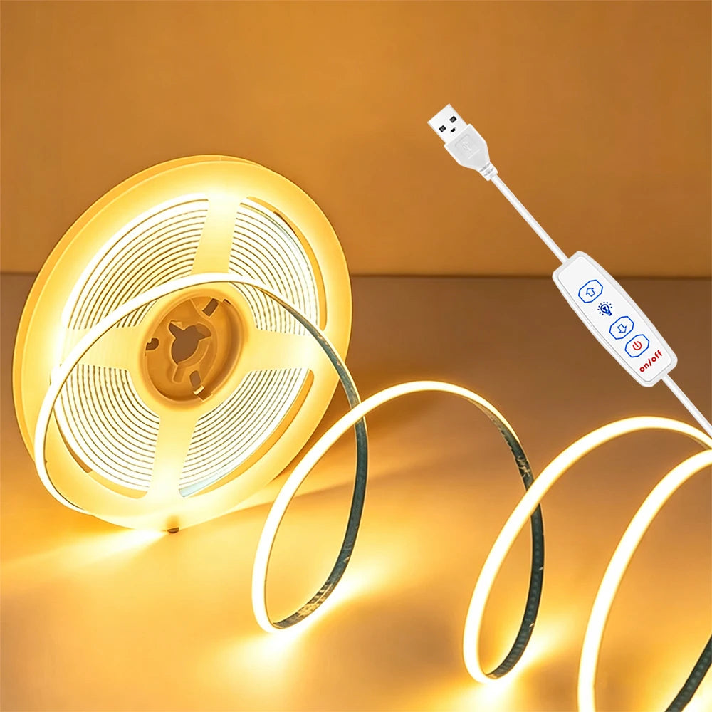LED Strip Lights USB 5V COB Led Strip with Dimmer for Under Cabinet Kitchen Bedroom Lighting