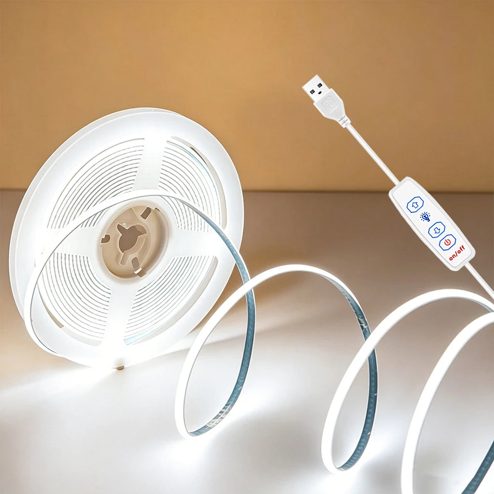 LED Strip Lights USB 5V COB Led Strip with Dimmer for Under Cabinet Kitchen Bedroom Lighting