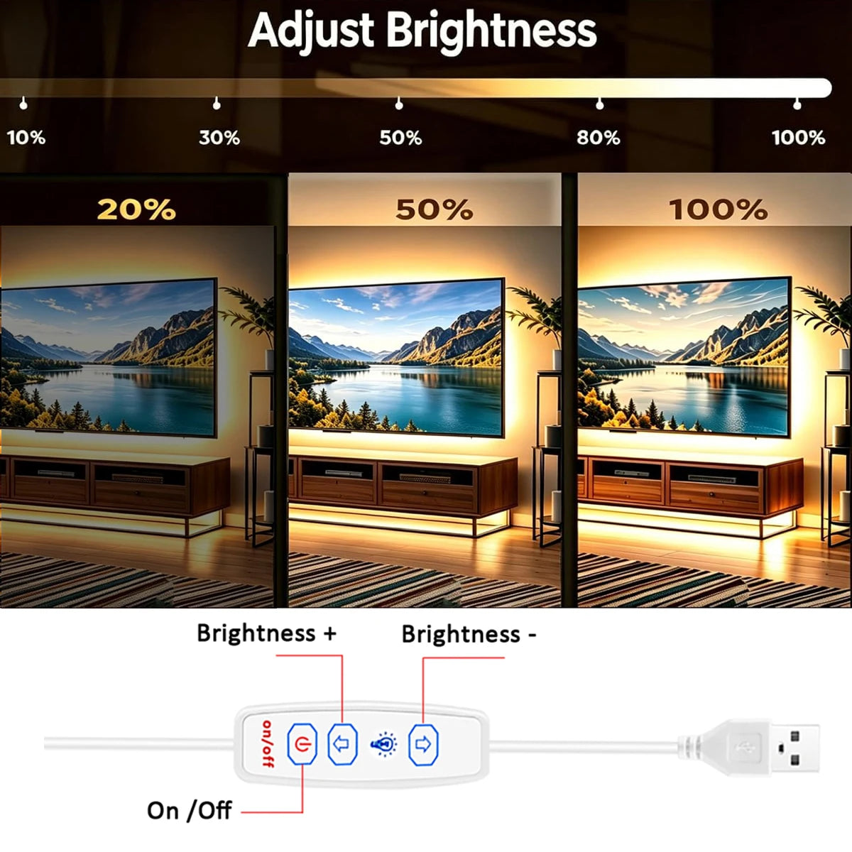 LED Strip Lights USB 5V COB Led Strip with Dimmer for Under Cabinet Kitchen Bedroom Lighting