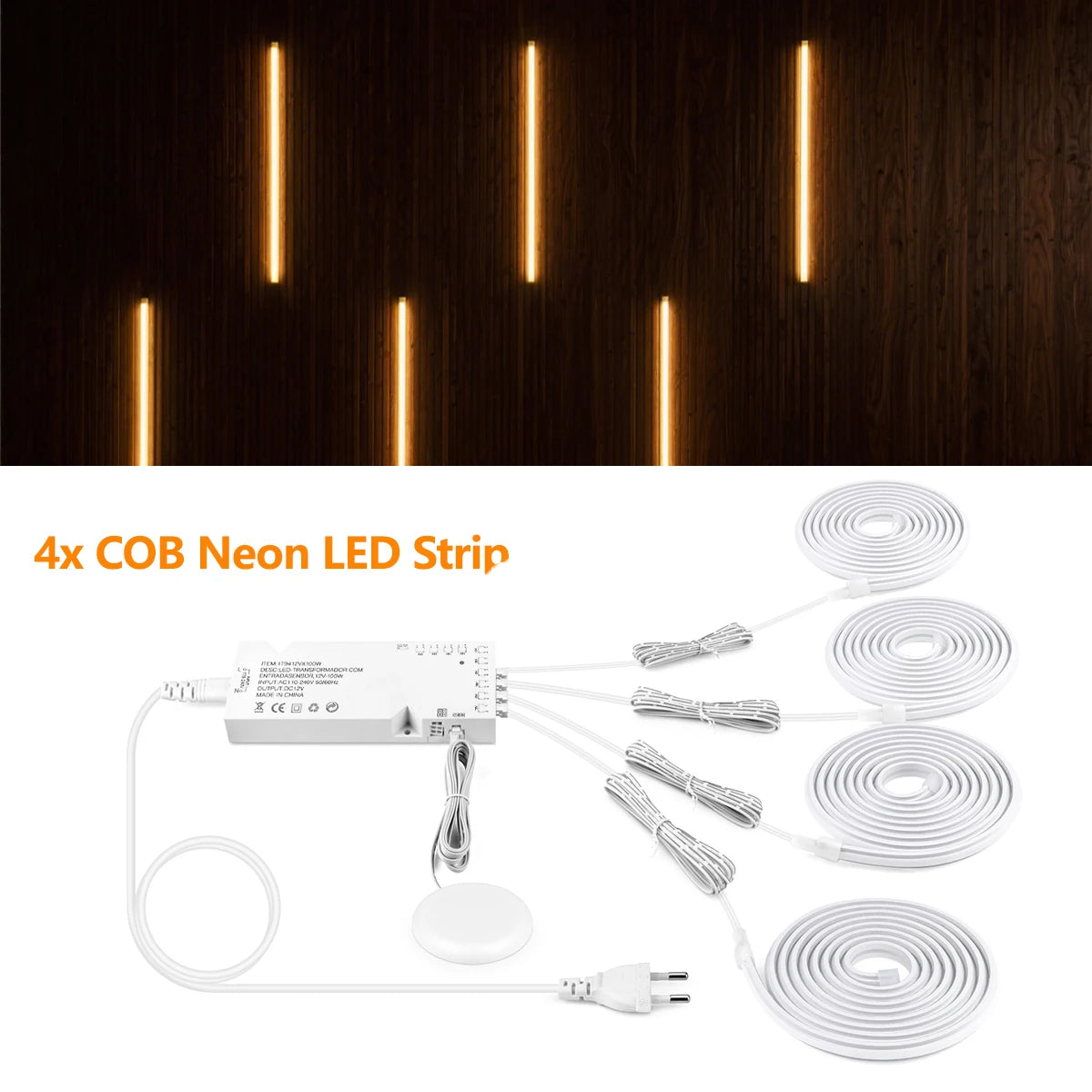 24V COB LED Strip Under Cabinet Light Neon Tape with Touch Dimmable Swtich for Closet Showcase Shelf Wall Acoustic Panel Decor