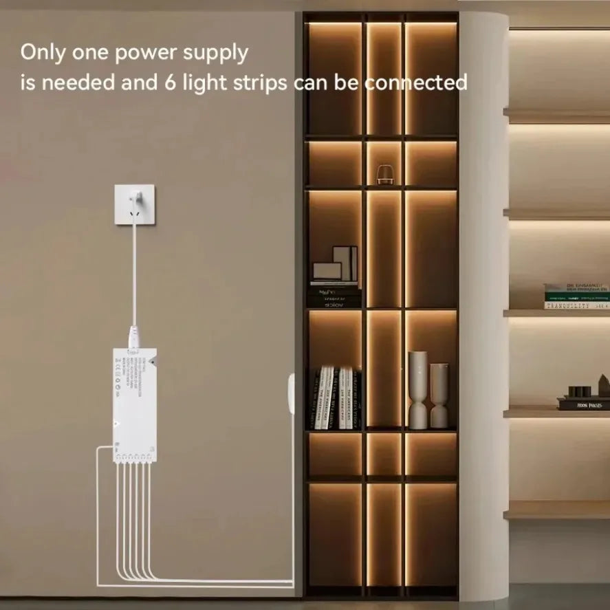 COB LED Strip Light Under Cabinet Collection Display Bookcase Wardrobe Closet Lamp Tape Penetrable Wood Dimmable Touch Sensor