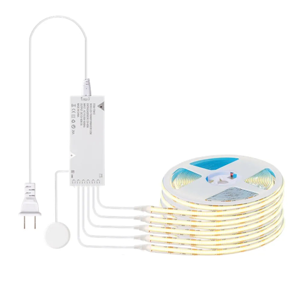 COB LED Strip Light Under Cabinet Collection Display Bookcase Wardrobe Closet Lamp Tape Penetrable Wood Dimmable Touch Sensor