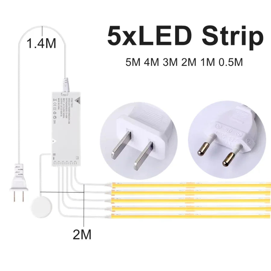 1-6pcs COB LED Strip Light Under Cabinet Display Touch Dimmer Bookcase Including Wardrobe Motion Sensor Penet Wood Closet Switch