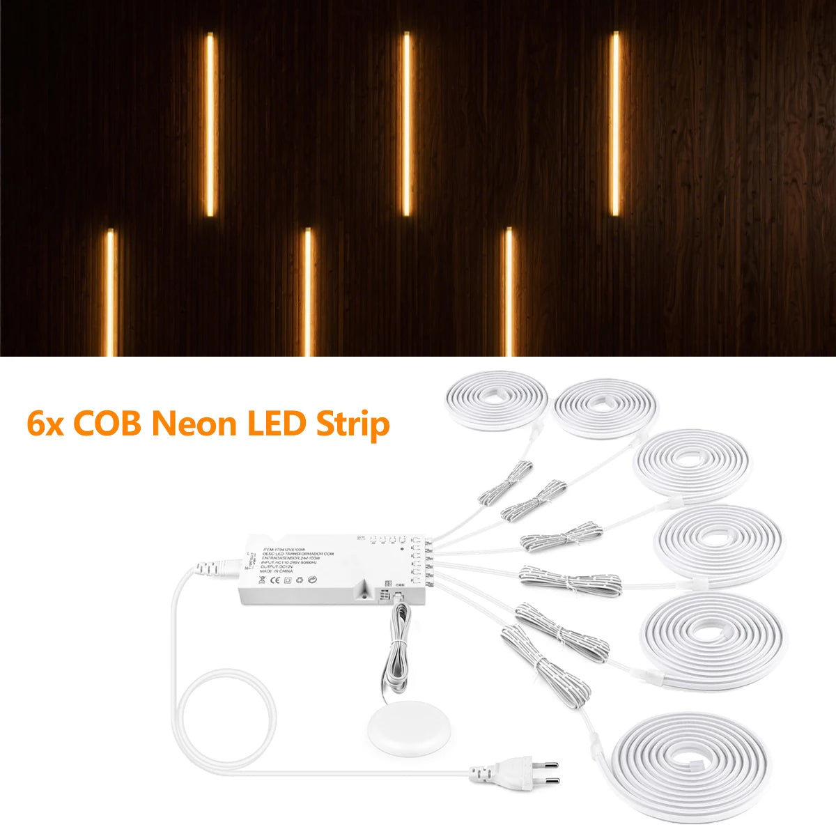 24V COB LED Strip Under Cabinet Light Neon Tape with Touch Dimmable Swtich for Closet Showcase Shelf Wall Acoustic Panel Decor