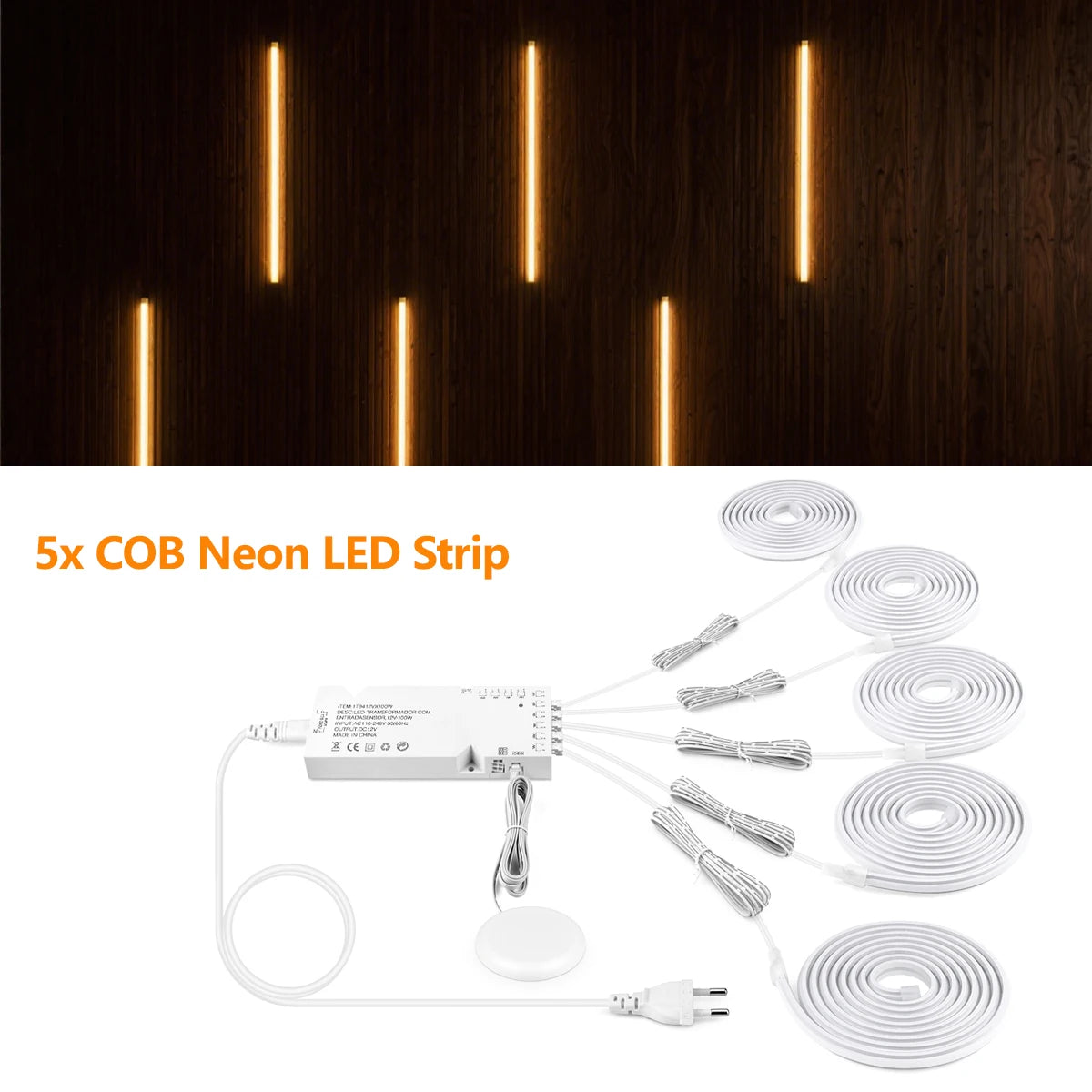 24V COB LED Strip Under Cabinet Light Neon Tape with Touch Dimmable Swtich for Closet Showcase Shelf Wall Acoustic Panel Decor