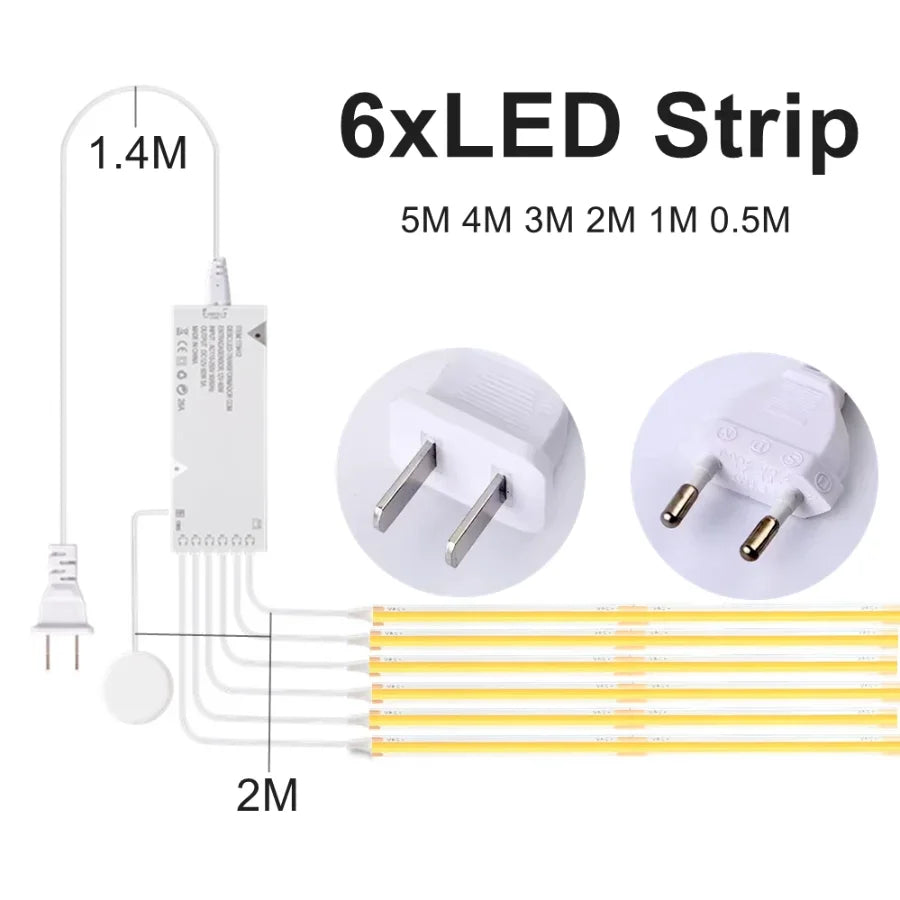 1-6pcs COB LED Strip Light Under Cabinet Display Touch Dimmer Bookcase Including Wardrobe Motion Sensor Penet Wood Closet Switch