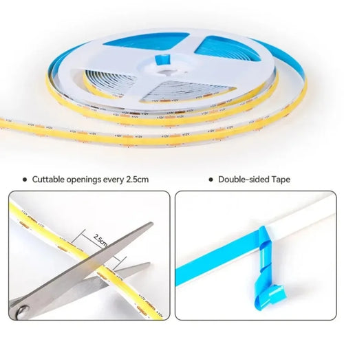 COB LED Strip Light Under Cabinet Collection Display Bookcase Wardrobe Closet Lamp Tape Penetrable Wood Dimmable Touch Sensor