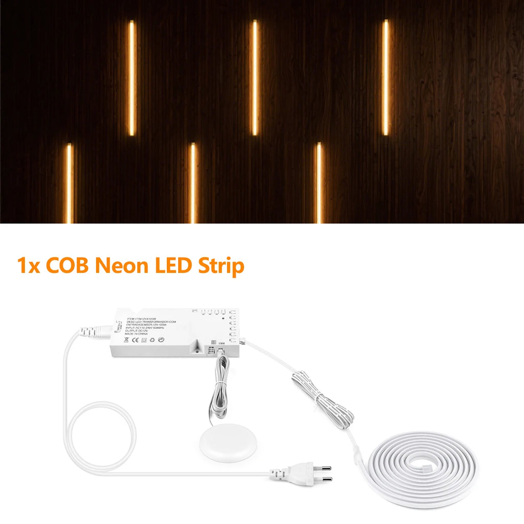 24V COB LED Strip Under Cabinet Light Neon Tape with Touch Dimmable Swtich for Closet Showcase Shelf Wall Acoustic Panel Decor