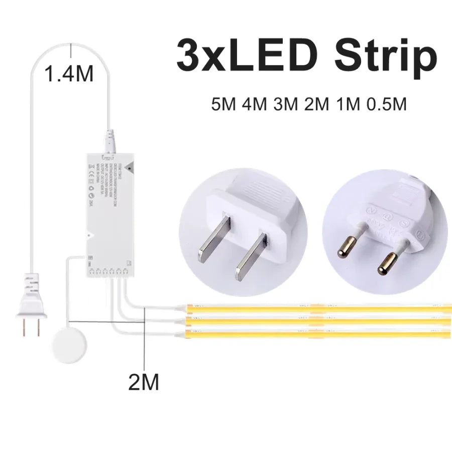 1-6pcs COB LED Strip Light Under Cabinet Display Touch Dimmer Bookcase Including Wardrobe Motion Sensor Penet Wood Closet Switch