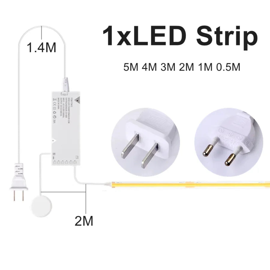 1-6pcs COB LED Strip Light Under Cabinet Display Touch Dimmer Bookcase Including Wardrobe Motion Sensor Penet Wood Closet Switch